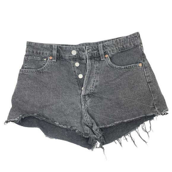 H&M Button Fly Denim Cutoff Distressed Shorts Summer Grunge Festival Size 6 - Picture 1 of 11